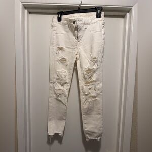 American Eagle Outfitters White Distressed Ankle Jeans